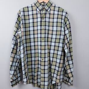 Vintage 90s‎ Lands End Viyella Flannel Button Down Shirt Size M Sage Green Plaid